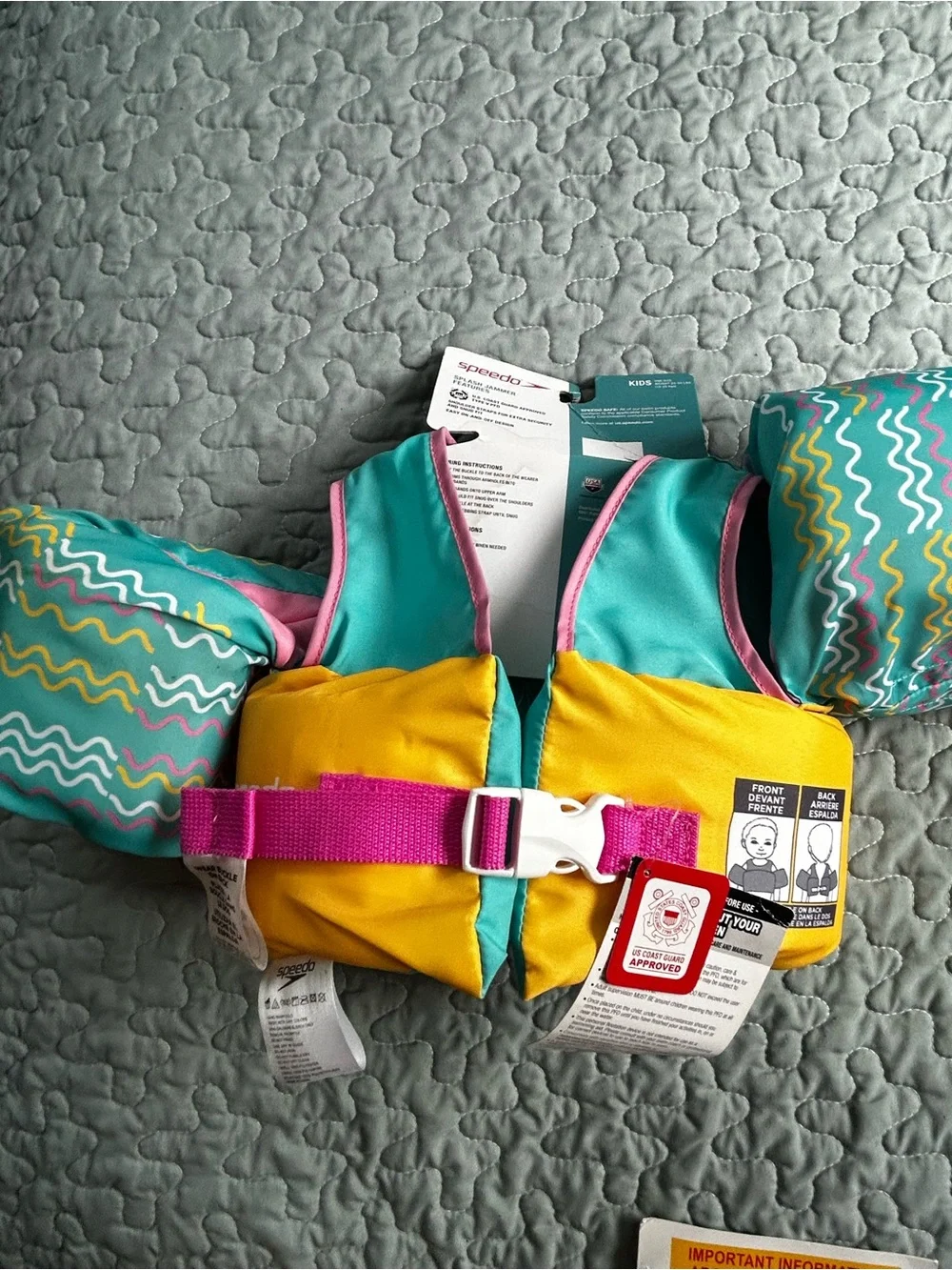 Speedo Kids Teal, Yellow & Pink 'Good Vibes' Swim Vest with Arm Bands